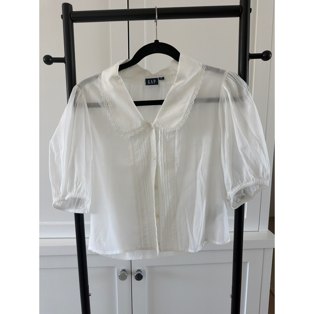 Gap Puff Sleeve Collared Top in White - Picture 2 of 4